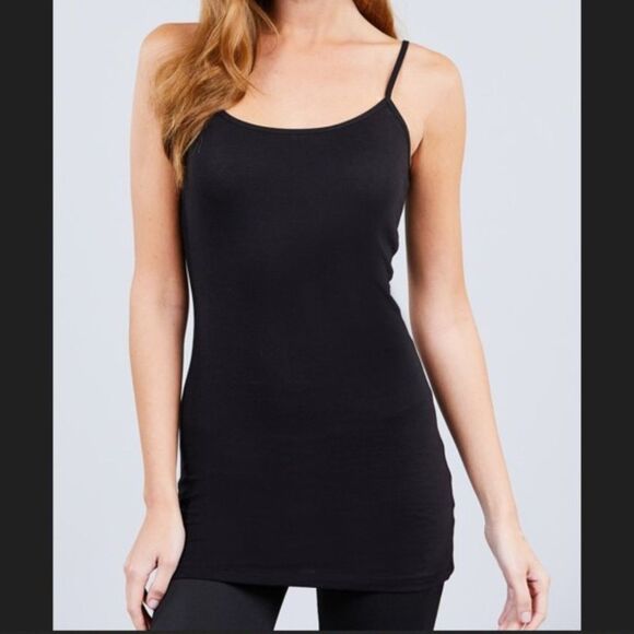 Active Basic Tops - Basic Layering Tank Camisole Longer Length Black Size Large
